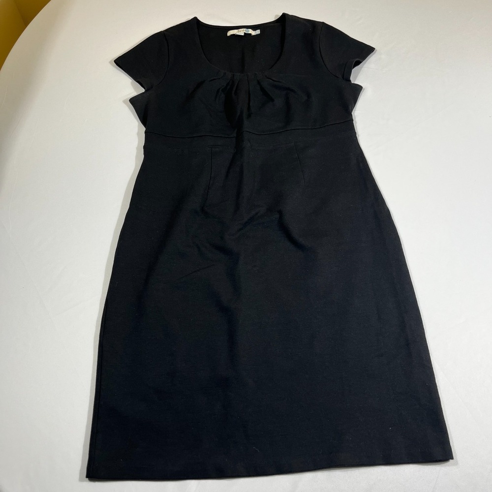Boden Black Scoop Neck Pleated Bust Empire Waist Dress Knit US 8 UK 12